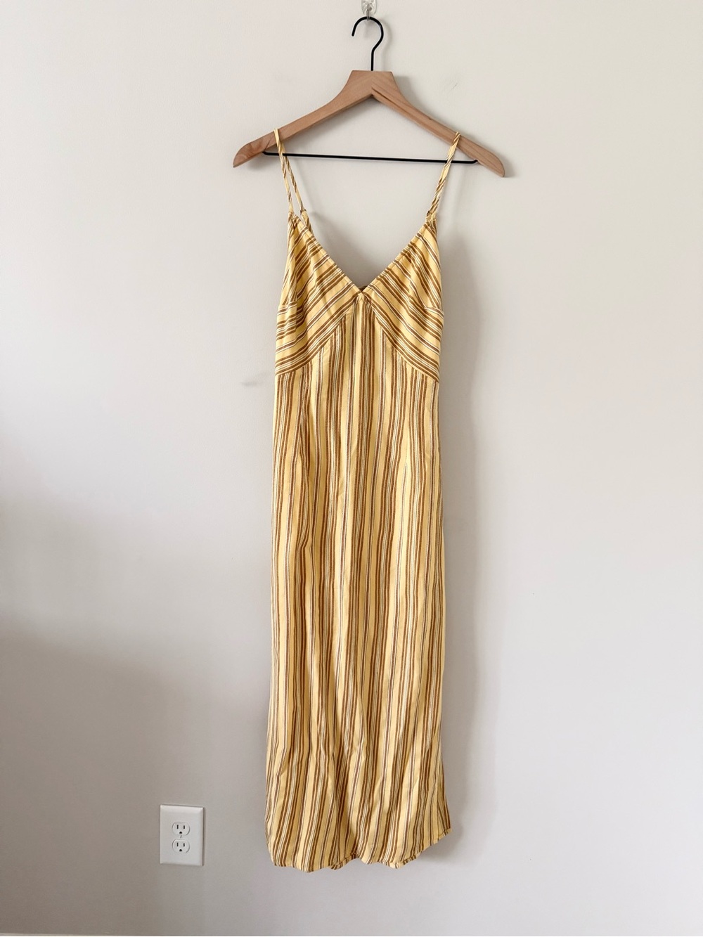 Amuse Society White Sands Yellow Striped Tie Back Midi Dress Size M